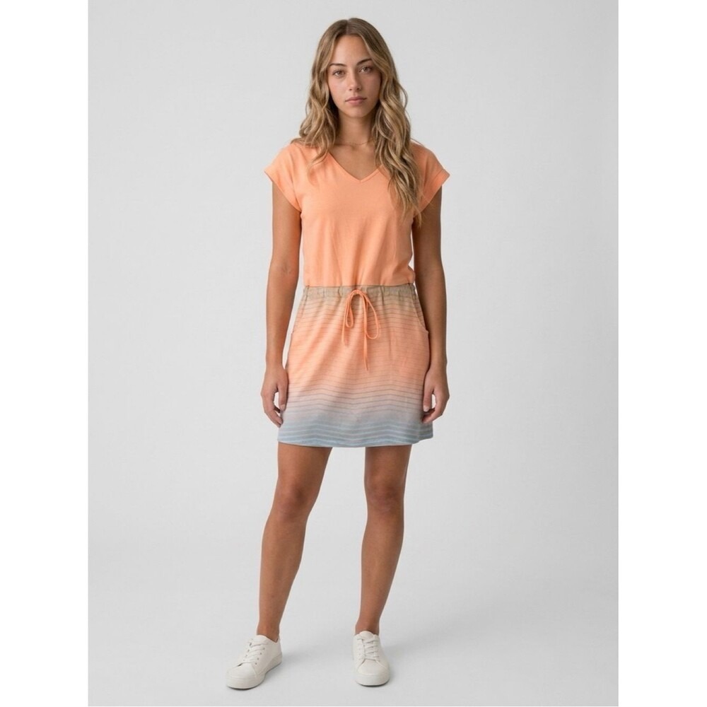 NWOT Coral Peach Ombre Striped Drawstring Waist TShirt Dress Size S Summer Beach